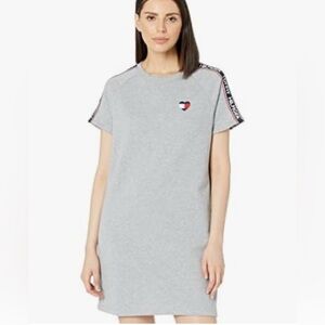 Tommy Hilfiger Short Sleeve French Terry Dress with Logo Trim Grey Heather Sz: M